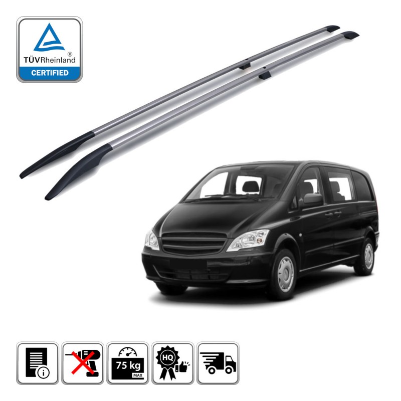 Roof rails for Mercedes Viano W639 2003-2014 MWB L2 silver/glossy