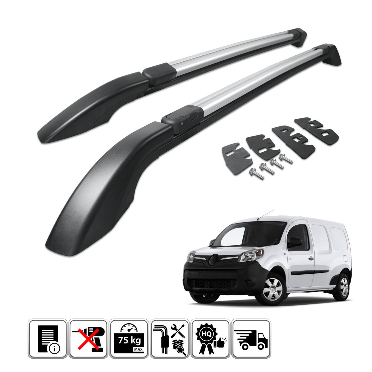 Roof rails with beams for Renault Kangoo 2007 2019 MWB L2