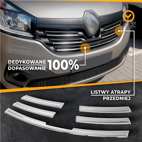 Lot 5 Accents Chromés Grille Frontale Pour Renault Trafic 2014-2019 – Fini Miroir Premium, Installation Facile