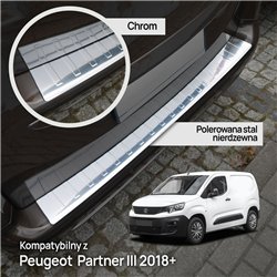 Rear bumper trim for Peugeot Partner III (K9) 2018- | Chrome Stainless stee