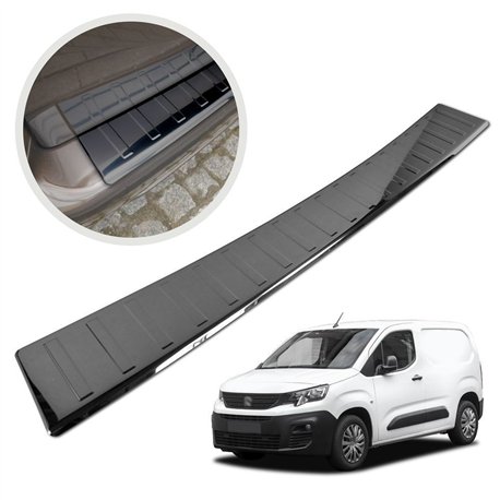 Rear bumper trim for Peugeot Partner III (K9) 2018- | Black chrome Stainles