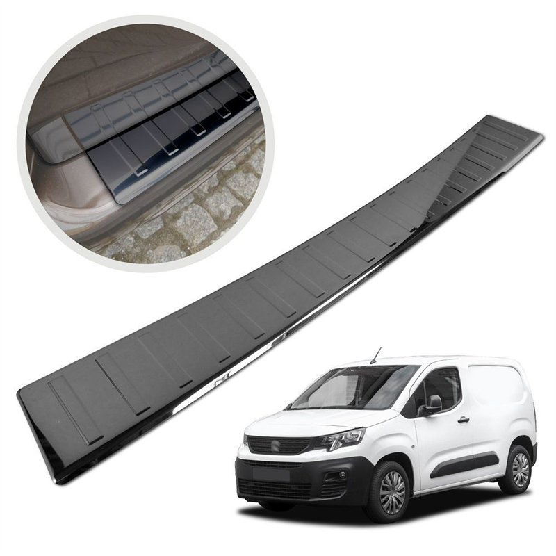 Rear bumper trim for Peugeot Partner III (K9) 2018- | Black chrome Stainles