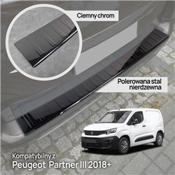 Rear bumper trim for Peugeot Partner III (K9) 2018- | Black chrome Stainles