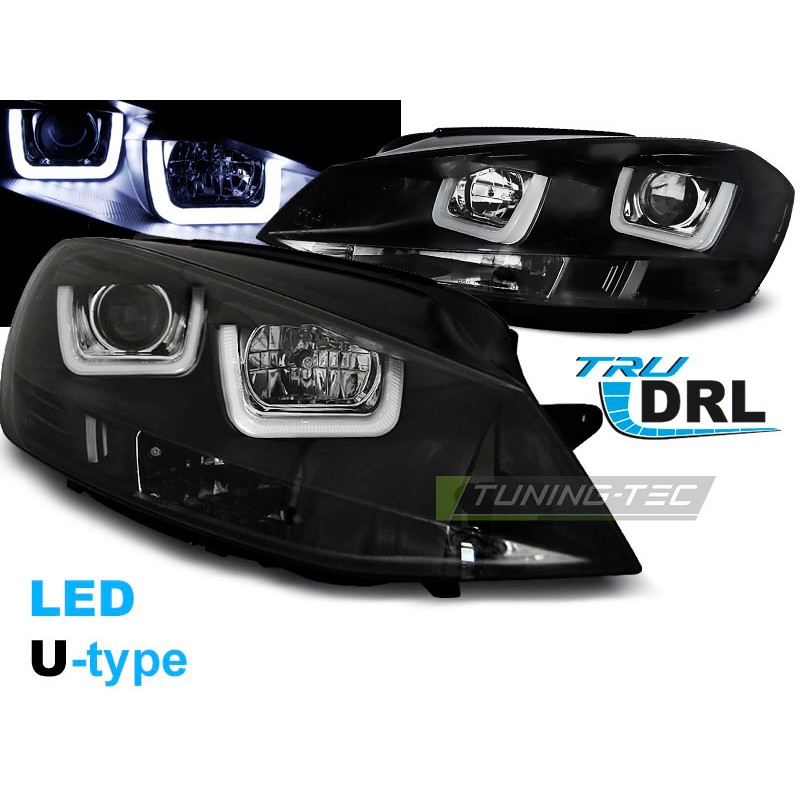 Headlamps for Volkswagen VW Golf 7 Halogen LED U-TYPE Black Tuning