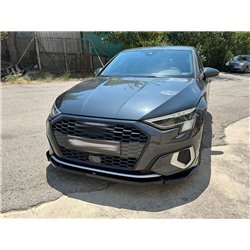 Front splitter for Audi A3 Sedan IV (8Y) 4D 2020- | Black ABS plastic Shiny