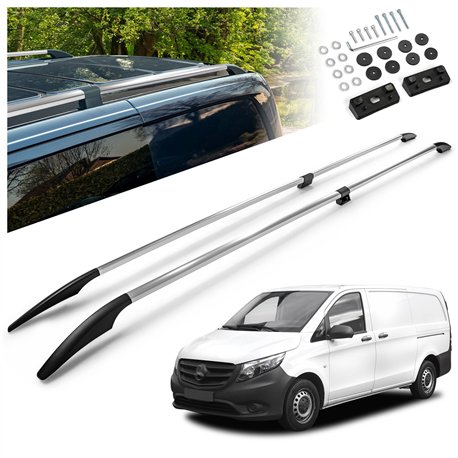 Split roof rails for Mercedes Vito W447 L2 LWB 2014- Solid Aluminum Plasti