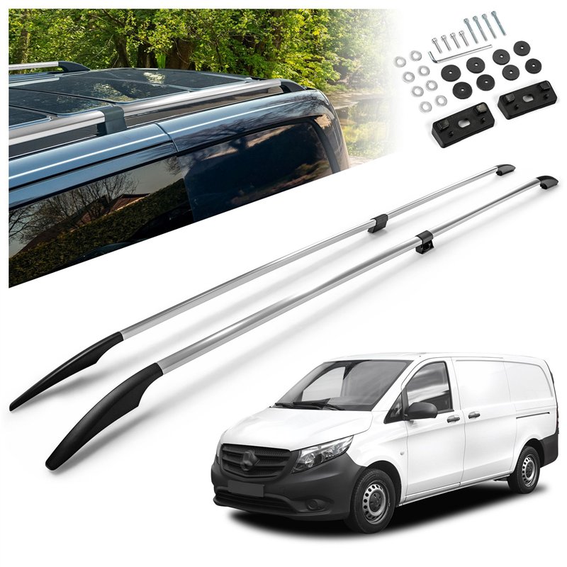 Split roof rails for Mercedes Vito W447 L2 LWB 2014- Solid Aluminum Plasti