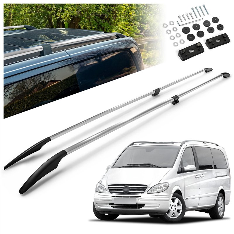 Split roof rails for Mercedes Viano W639 L2 LWB 2003-2014 Solid Aluminum P