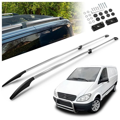 Split roof rails for Mercedes Vito W639 L2 LWB 2003-2014 Solid Aluminum Pl