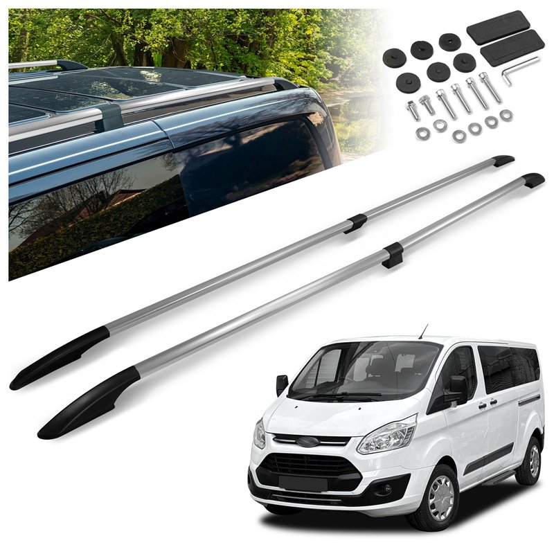 Split roof rails for Ford Tourneo Custom I V362 L2 LWB 2012-2023 Solid Alu