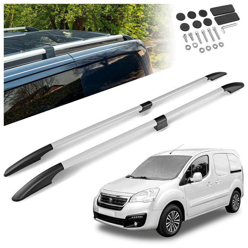 Split roof rails for Peugeot Partner II B9 X L1 2008-2018 Solid Aluminum P