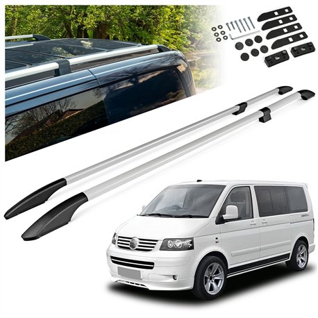 Split roof rails for Volkswagen VW Multivan T5 L1 SWB 2003-2015 Solid Alum