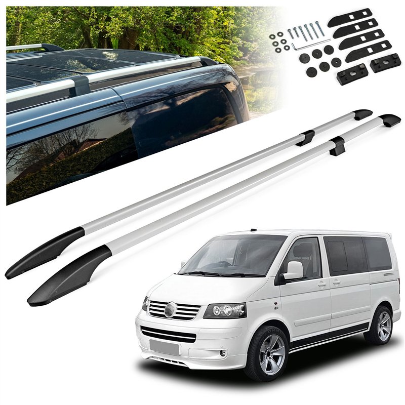Split roof rails for Volkswagen VW Multivan T5 L1 SWB 2003-2015 Solid Alum