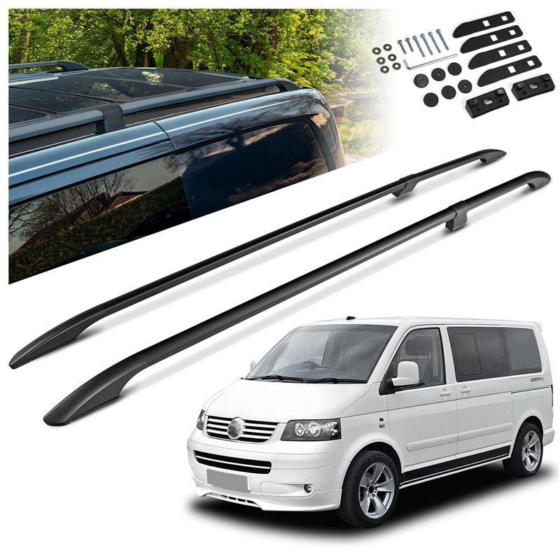 Split roof rails for Volkswagen VW Multivan T5 L1 SWB 2003-2015 Solid Alum