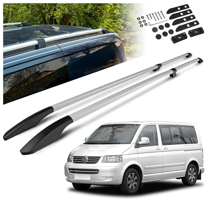 Split roof rails for Volkswagen VW Caravelle T5 L2 LWB 2003-2015 Solid Alu