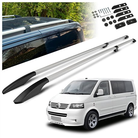 Split roof rails for Volkswagen VW Multivan T5 L2 LWB 2003-2015 Solid Alum