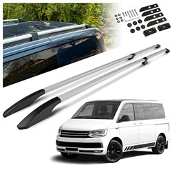 Split roof rails for Volkswagen VW Multivan T6 L2 LWB 2015-2019 Solid Alum