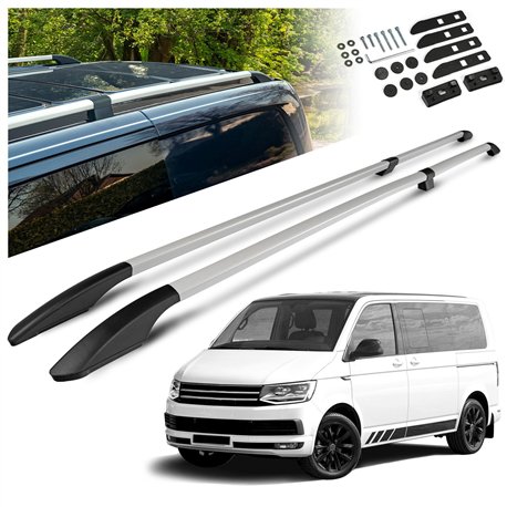 Split roof rails for Volkswagen VW Multivan T6 L2 LWB 2015-2019 Solid Alum