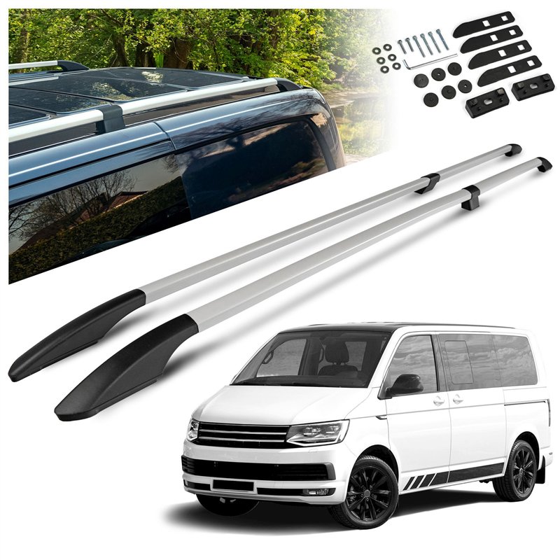 Split roof rails for Volkswagen VW Multivan T6 L2 LWB 2015-2019 Solid Alum