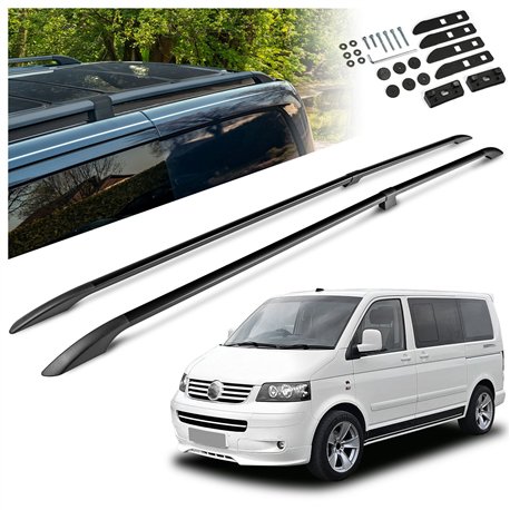 Split roof rails for Volkswagen VW Multivan T5 L2 LWB 2003-2015 Solid Alum