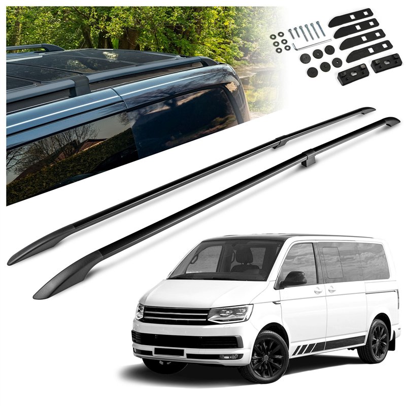 Split roof rails for Volkswagen VW Multivan T6 L2 LWB 2015-2019 Solid Alum