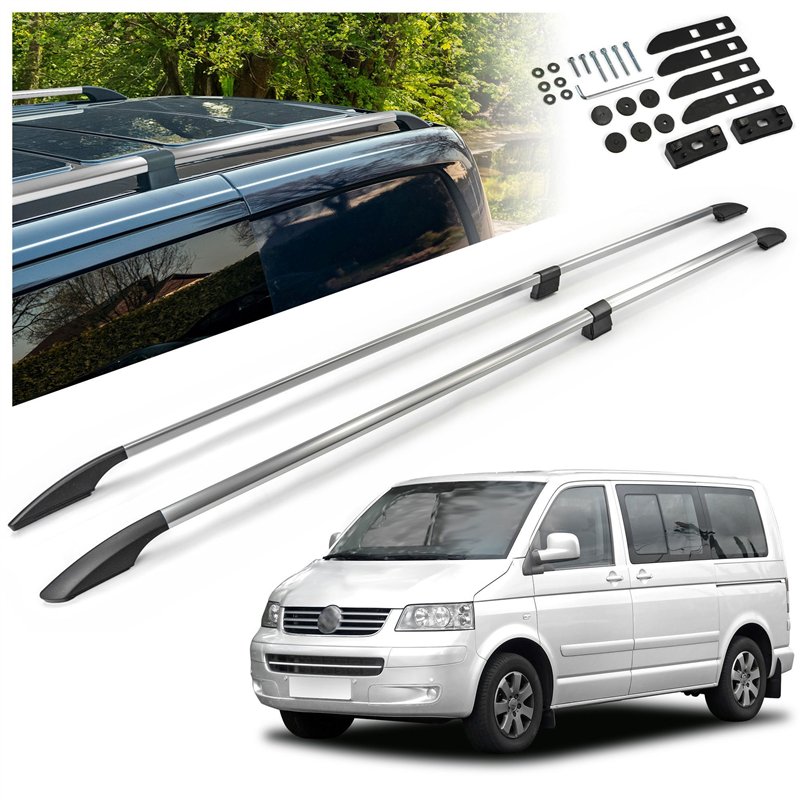 Split roof rails for Volkswagen VW Caravelle T5 L2 LWB 2003-2015 Solid Alu