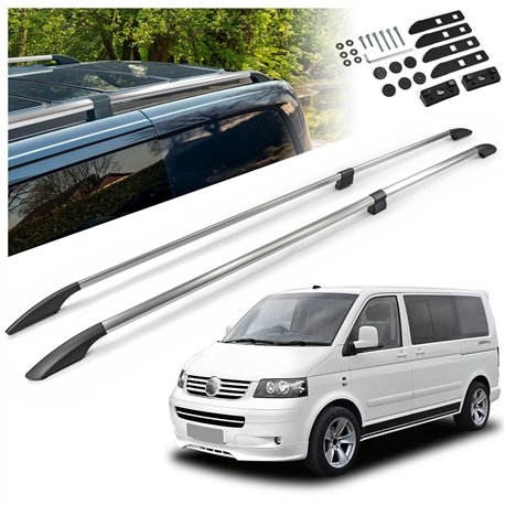 Split roof rails for Volkswagen VW Multivan T5 L2 LWB 2003-2015 Solid Alum