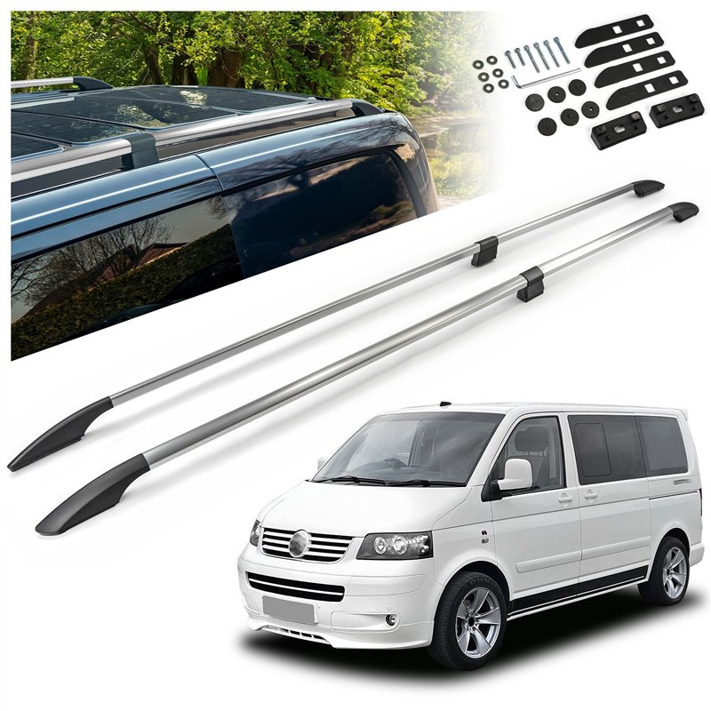Split roof rails for Volkswagen VW Multivan T5 L2 LWB 2003-2015 Solid Alum