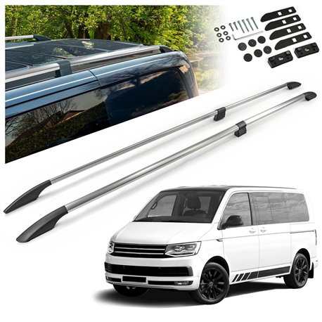 Split roof rails for Volkswagen VW Multivan T6 L2 LWB 2015-2019 Solid Alum