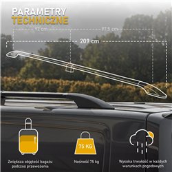 Split roof rails for Fiat Doblo I 223 L2 Maxi 2001-2010 Solid Aluminum Pla