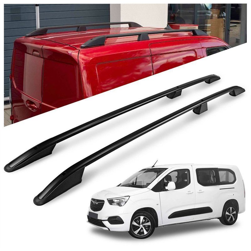 Roof rails for Opel Combo E K9 L2 XL 2018- Elegance Black Aluminum Plastic