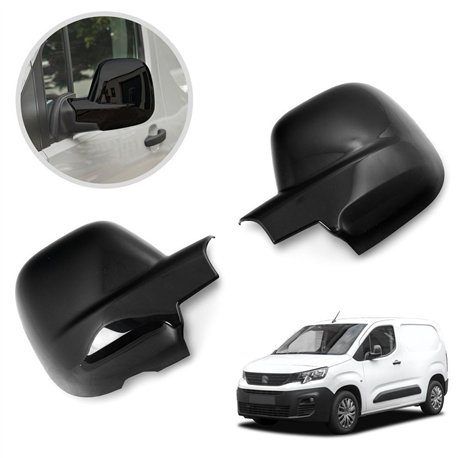 Mirror covers for Peugeot Partner III (K9) 2018- | Black ABS plastic Piano