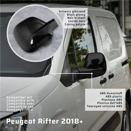 Mirror covers for Peugeot Rifter I (K9) 2018- | Black ABS plastic Piano