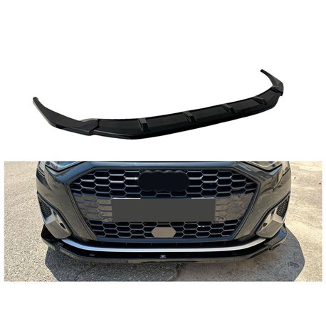 Front splitter for Audi A3 Sportback Hatchback IV 8Y 5D 2020- Black ABS
