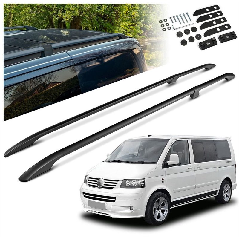 Split roof rails for Volkswagen VW Multivan T5 L1 SWB 2003-2015 Solid Alum