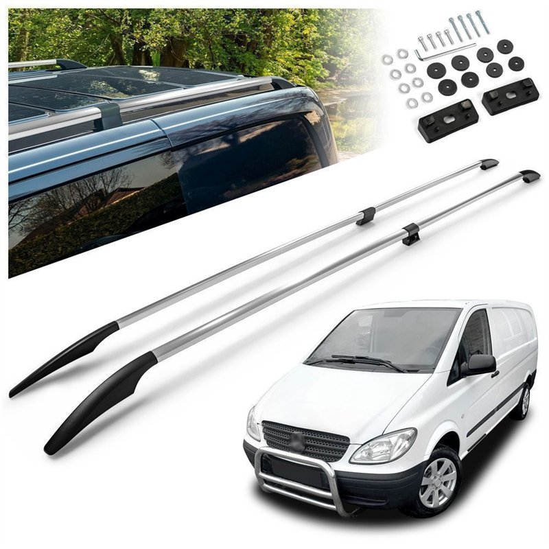 Split roof rails for Mercedes Vito W639 L2 LWB 2003-2014 Solid Aluminum Pl