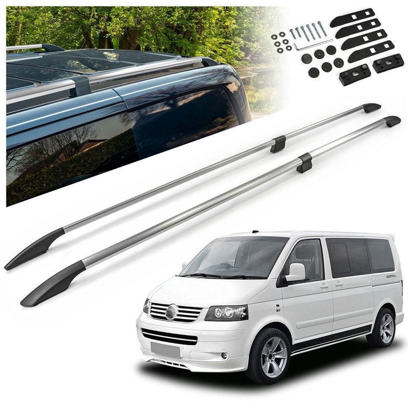 Split roof rails for Volkswagen VW Multivan T5 L2 LWB 2003-2015 Solid Alum