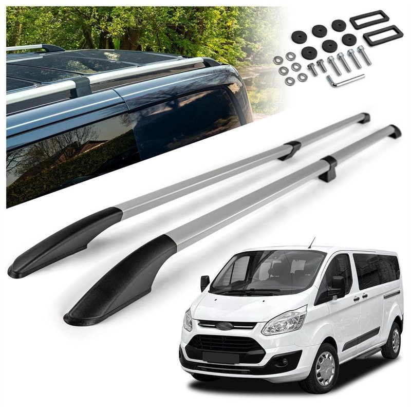 Split roof rails for Ford Tourneo Custom I V362 L2 LWB 2012-2023 Solid Alu