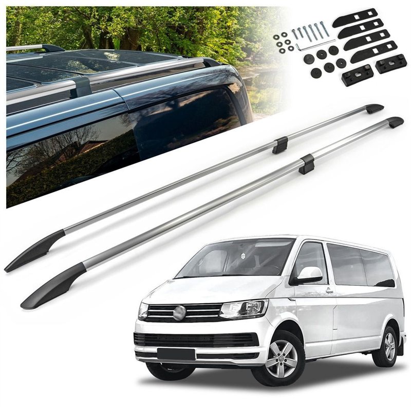 Split roof rails for Volkswagen VW Caravelle T6 L2 LWB 2015-2019 Solid Alu