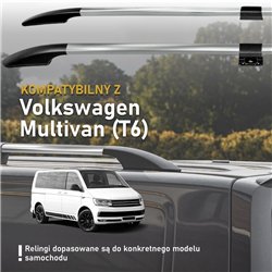 Split roof rails for Volkswagen VW Multivan T6 L1 SWB 2015-2019 Solid Alum