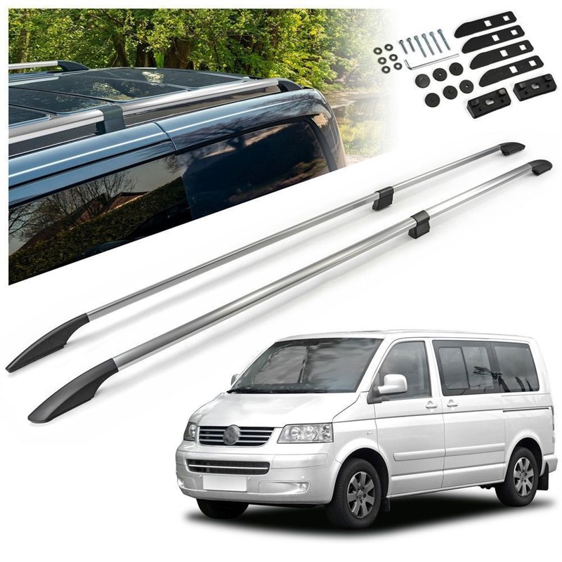 Split roof rails for Volkswagen VW Caravelle T5 L2 LWB 2003-2015 Solid Alu