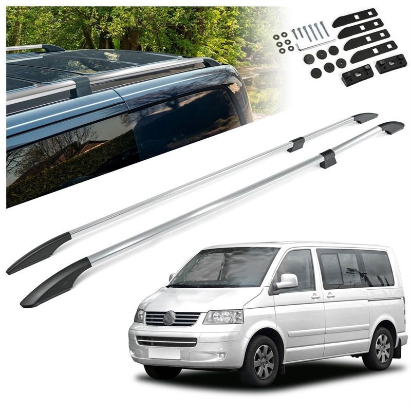 Split roof rails for Volkswagen VW Caravelle T5 L1 SWB 2003-2015 Solid Alu