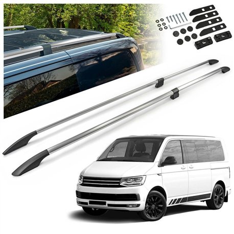 Split roof rails for Volkswagen VW Multivan T6 L2 LWB 2015-2019 Solid Alum