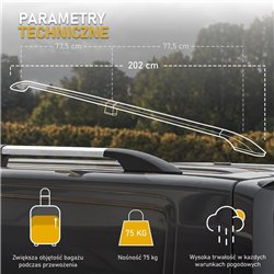 Split roof rails for Nissan Townstar I NFK/XFK L2 2022- Solid Aluminum Pla