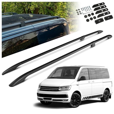 Split roof rails for Volkswagen VW Multivan T6 L1 SWB 2015-2019 Solid Alum
