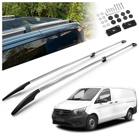 Split roof rails for Mercedes Vito W447 L2 LWB 2014- Solid Aluminum Plasti