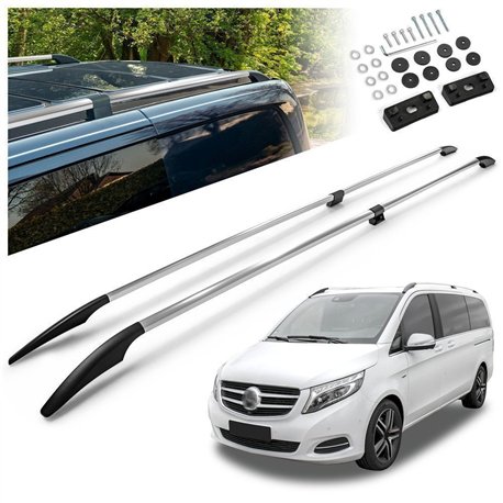 Split roof rails for Mercedes V-Class W447 L2 LWB 2014- Solid Aluminum Pla