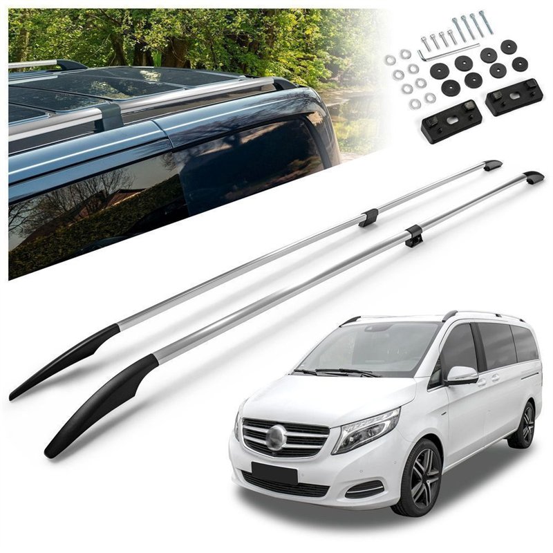 Split roof rails for Mercedes V-Class W447 L2 LWB 2014- Solid Aluminum Pla