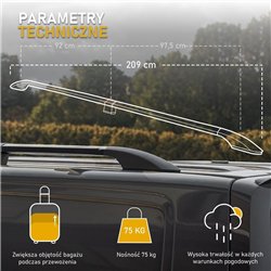 Split roof rails for Fiat Doblo I 223 L2 Maxi 2001-2010 Solid Aluminum Pla
