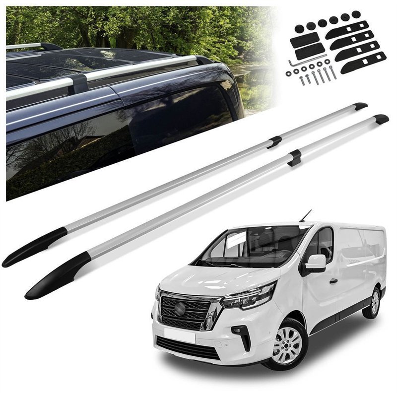 Split roof rails for Nissan Primastar II X82 L2 LWB 2021- Solid Aluminum P